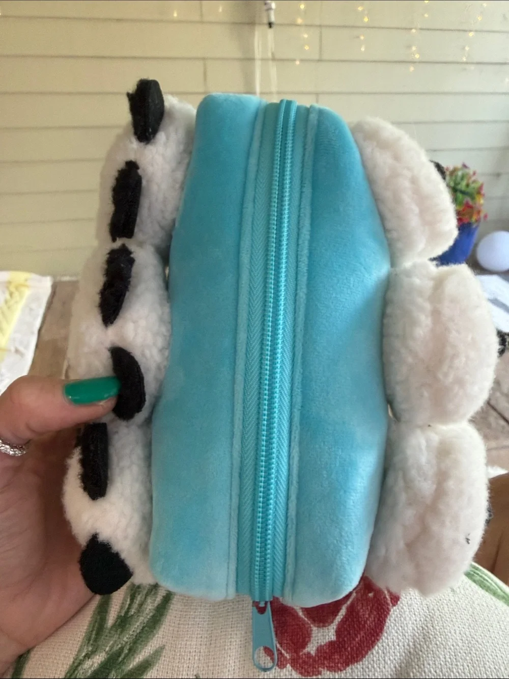 Cute 🥰 Plush Panda Trio Small Pouch - White and Black & blue!